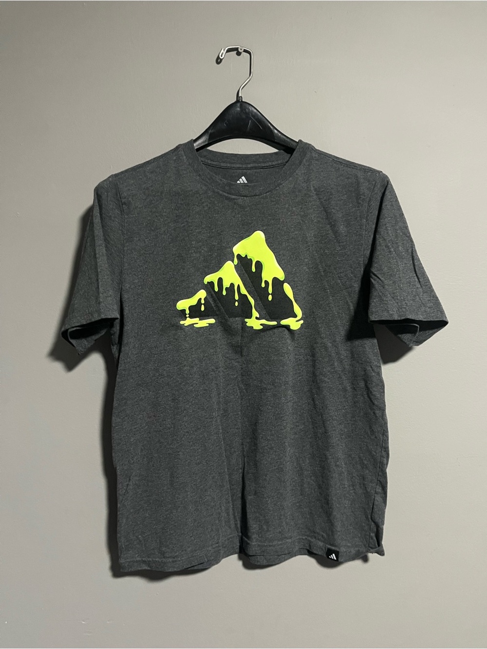 adidas Men's Charcoal Tee with Neon Green Drip Logo